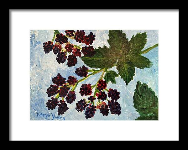 Blackberries Against a Summer Sky Purple Botanical Framed Print — Black frame, White mat, 12" x 8.5"