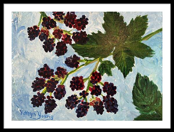 Blackberries Against a Summer Sky Purple Botanical Framed Print — Black frame, White mat, 36" x 26"