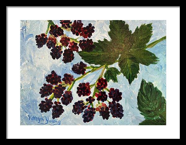 Blackberries Against a Summer Sky Purple Botanical Framed Print — Black frame, White mat, 20" x 14.5"