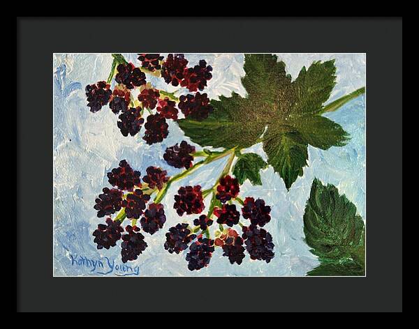 Blackberries Against a Summer Sky Purple Botanical Framed Print — Black frame, Black mat, 16" x 11.5"