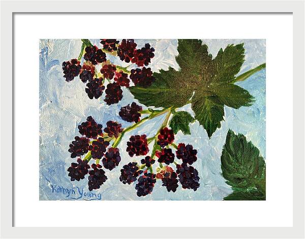 Blackberries Against a Summer Sky Purple Botanical Framed Print — White frame, White mat, 16" x 11.5"