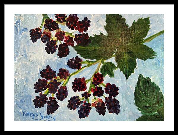 Blackberries Against a Summer Sky Purple Botanical Framed Print — Black frame, White mat, 30" x 21.5"