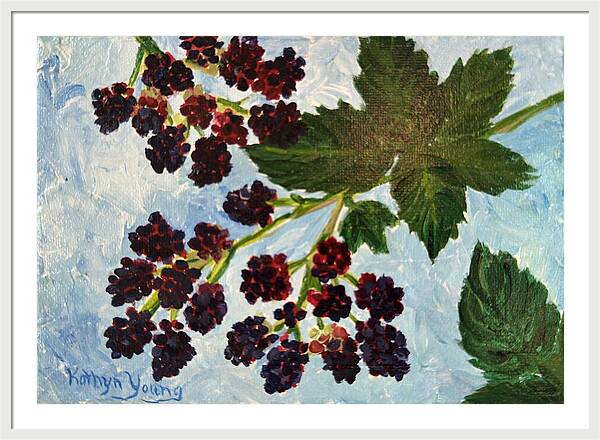 Blackberries Against a Summer Sky Purple Botanical Framed Print — White frame, White mat, 40" x 28"