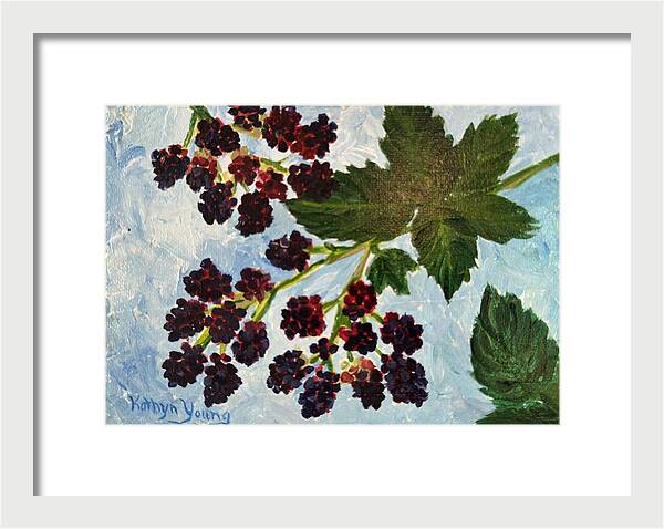 Blackberries Against a Summer Sky Purple Botanical Framed Print — White frame, White mat, 12" x 8.5"