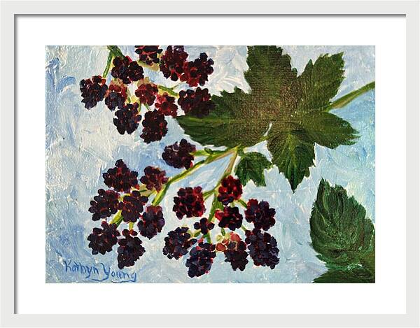 Blackberries Against a Summer Sky Purple Botanical Framed Print — White frame, White mat, 20" x 14.5"