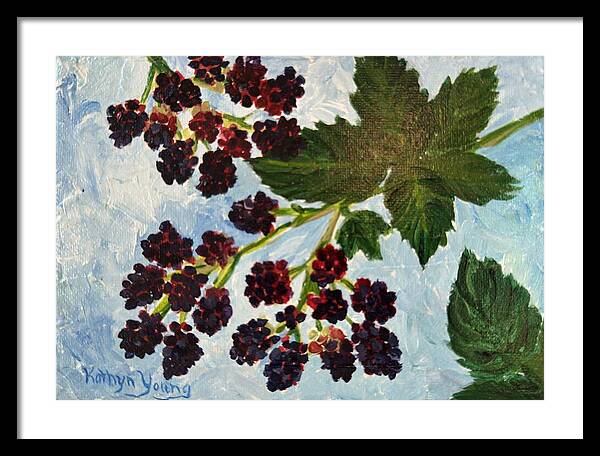 Blackberries Against a Summer Sky Purple Botanical Framed Print — Black frame, White mat, 24" x 17"