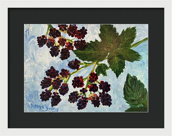 Blackberries Against a Summer Sky Purple Botanical Framed Print — White frame, Black mat, 14" x 10"