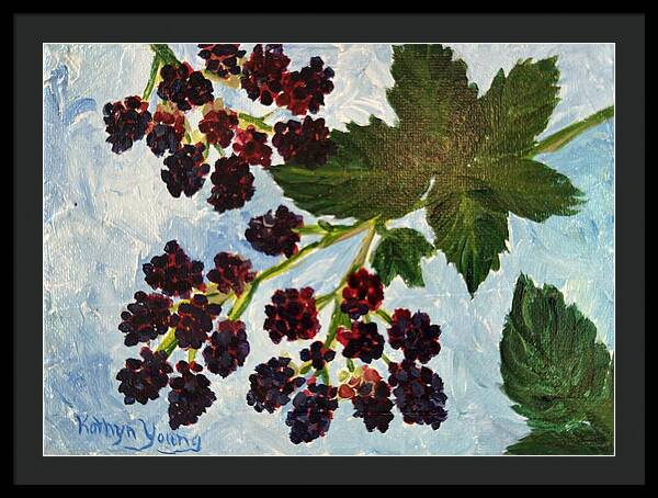 Blackberries Against a Summer Sky Purple Botanical Framed Print — Black frame, Black mat, 36" x 26"