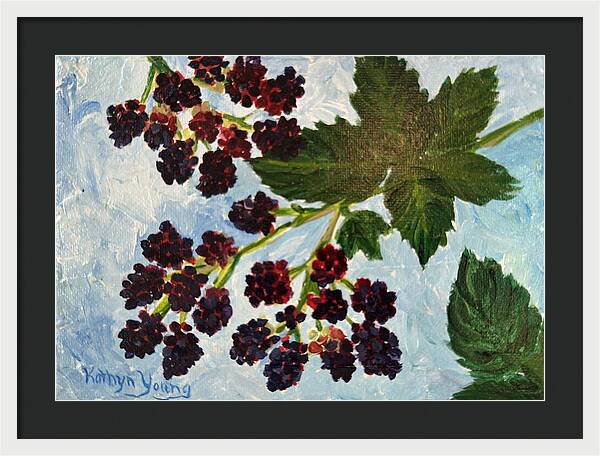 Blackberries Against a Summer Sky Purple Botanical Framed Print — White frame, Black mat, 24" x 17"