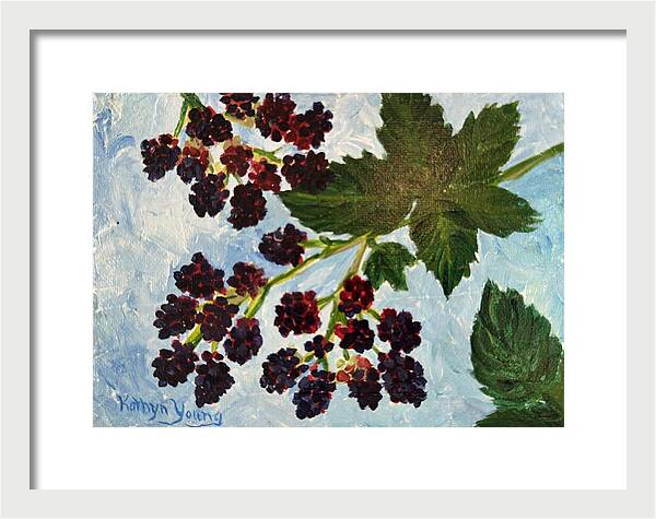 Blackberries Against a Summer Sky Purple Botanical Framed Print — White frame, White mat, 14" x 10"