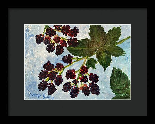 Blackberries Against a Summer Sky Purple Botanical Framed Print — Black frame, Black mat, 12" x 8.5"