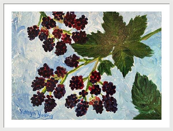 Blackberries Against a Summer Sky Purple Botanical Framed Print — White frame, White mat, 36" x 26"