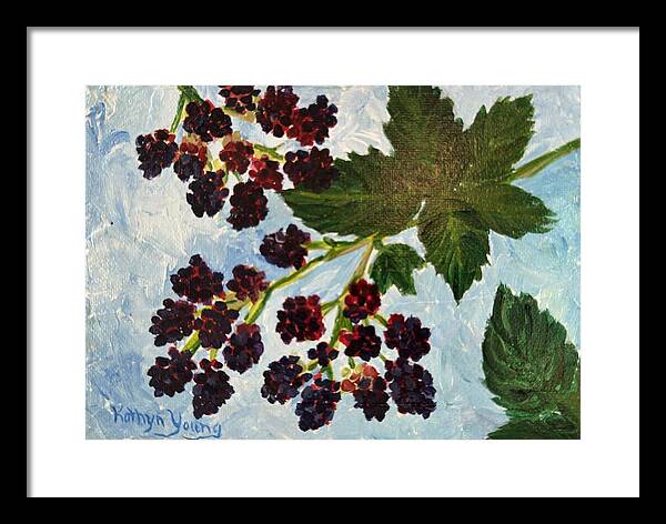 Blackberries Against a Summer Sky Purple Botanical Framed Print — Black frame, White mat, 16" x 11.5"