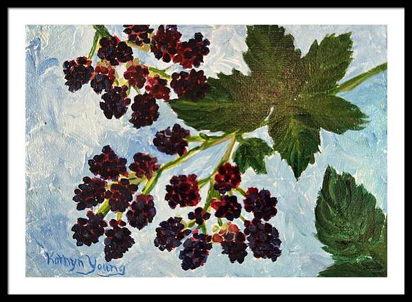 Blackberries Against a Summer Sky Purple Botanical Framed Print — Black frame, White mat, 40" x 28"