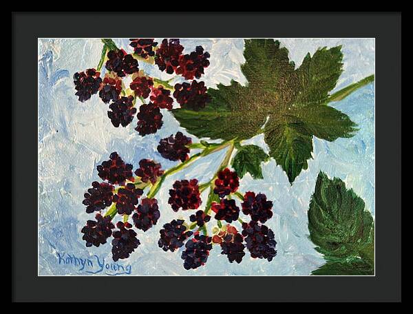 Blackberries Against a Summer Sky Purple Botanical Framed Print — Black frame, Black mat, 24" x 17"