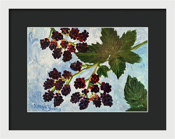 Blackberries Against a Summer Sky Purple Botanical Framed Print — White frame, Black mat, 12" x 8.5"