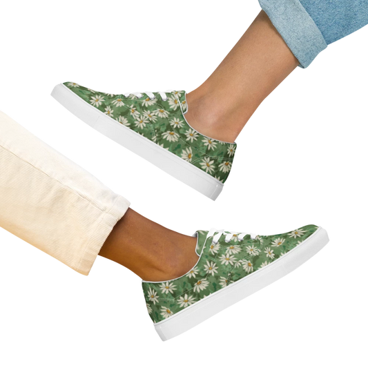 Daisy Meadow Canvas Sneakers – Green Floral Lace-Up Shoes