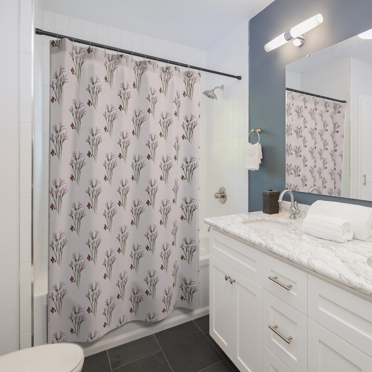 Floral Shower Curtain: Elegant Vintage Style Bathroom Decor Mauves Home Fashion for Nature Lovers