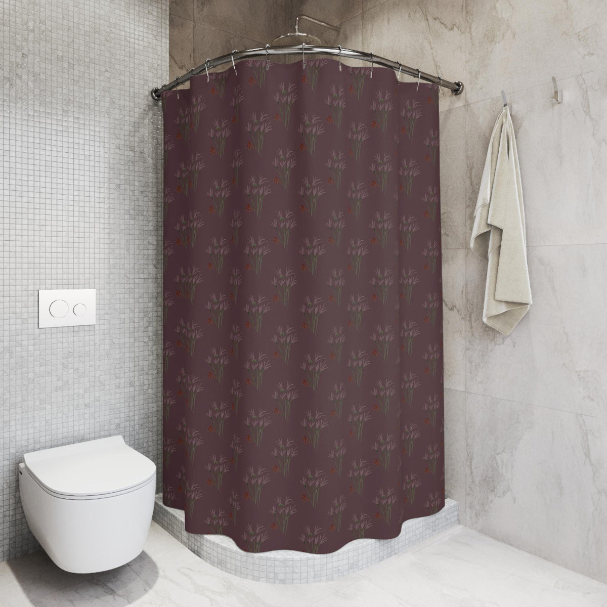 Boho Floral Shower Curtain: Elegant Plum Bathroom Decor