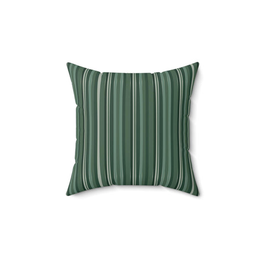 Square throw pillow with a vertical stripe pattern in shades of green and white. The pillow has a soft, textured appearance, suitable for home decor.