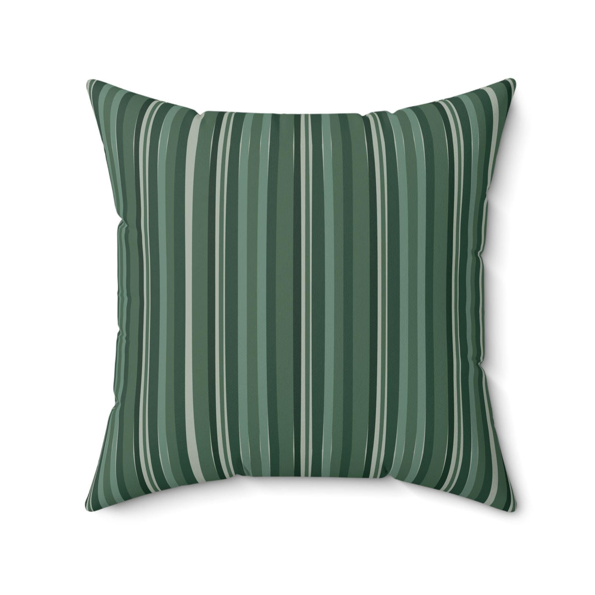 Square throw pillow with a vertical stripe pattern in shades of green and white. The pillow has a soft, textured appearance and is designed for decorative use on a couch or bed.