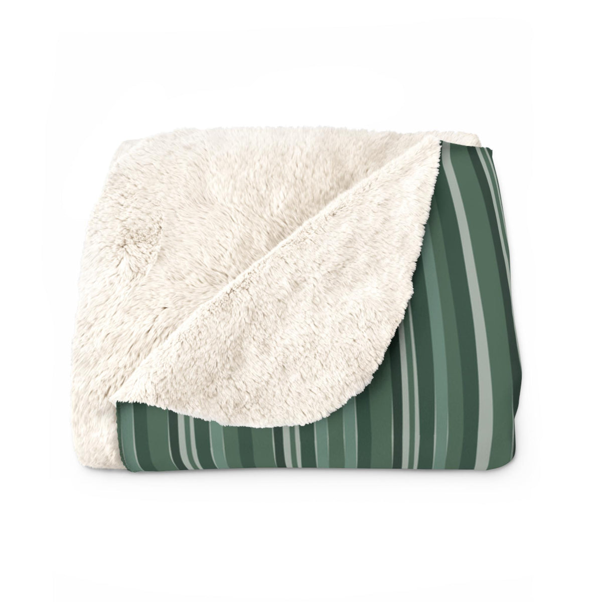 Green Striped Sherpa Fleece Blanket - Cozy Throw Blanket