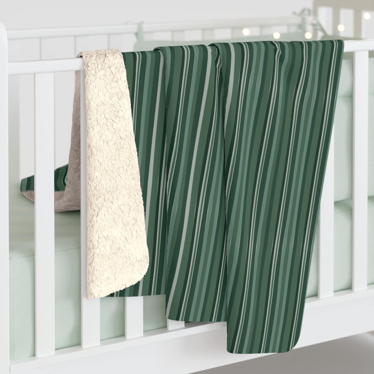 Green Striped Sherpa Fleece Blanket - Cozy Throw Blanket