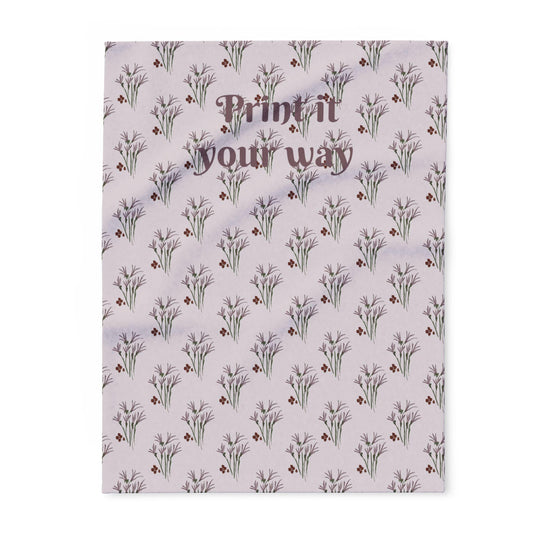 Personalizable fleece blanket with lavender meadow watercolor floral sprigs on light purple, by Kathryn Young