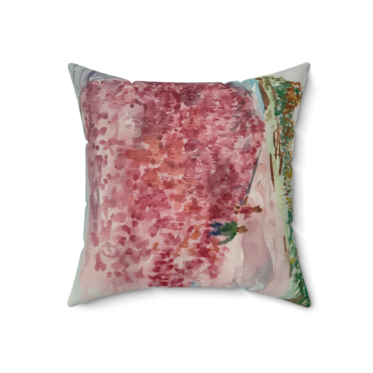 Cranberry Harvest Faux Suede Pillow Cover, Watercolor Scene