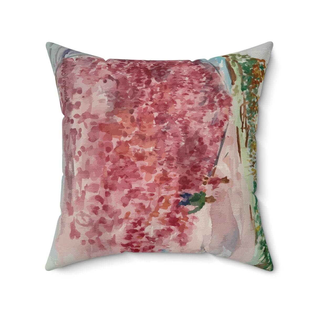 Cranberry Harvest Faux Suede Pillow Cover, Watercolor Scene