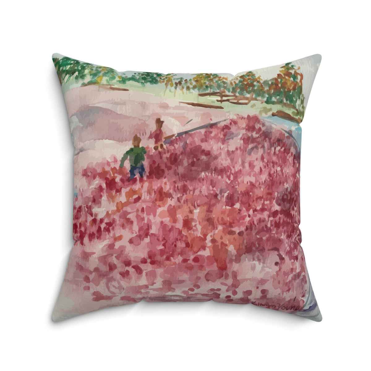 Cranberry Harvest Faux Suede Pillow Cover, Watercolor Scene