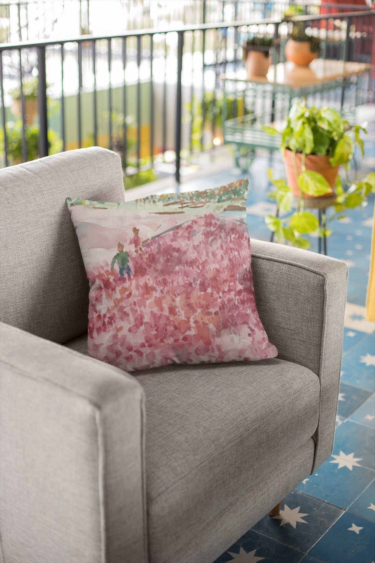 Cranberry Harvest Faux Suede Pillow Cover, Watercolor Scene