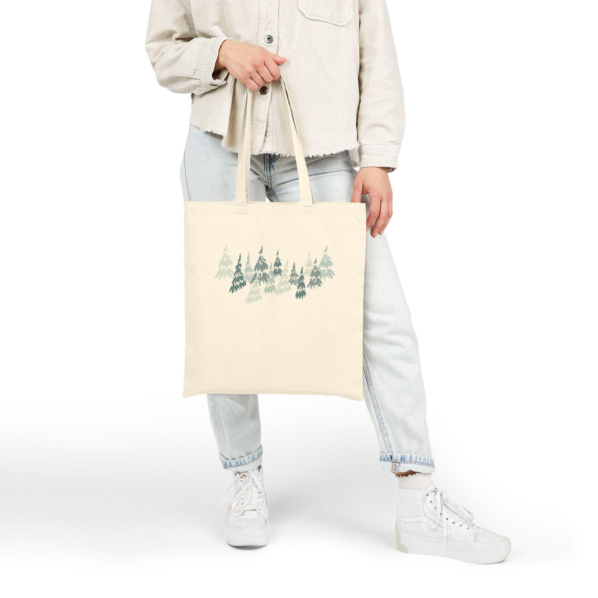 Cotton Canvas Tote Bag, Whispering Pines Print, Eco-Friendly Books, Crocheting, Beach