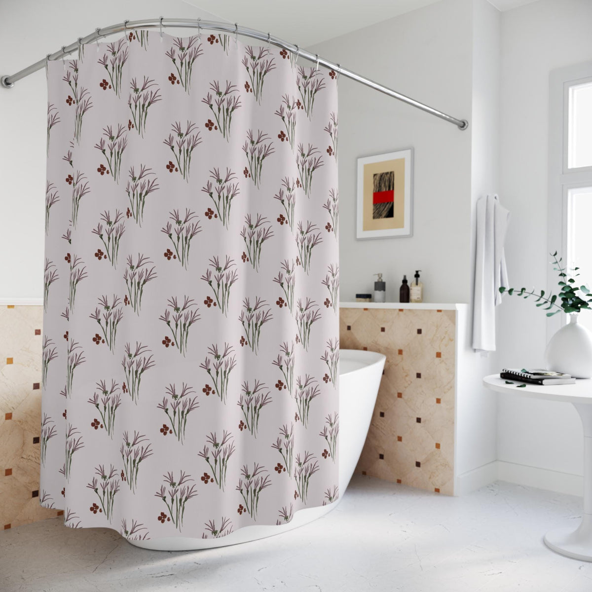 Floral Shower Curtain: Elegant Vintage Style Bathroom Decor Mauves Home Fashion for Nature Lovers