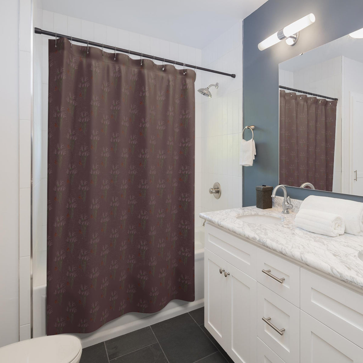 Boho Floral Shower Curtain: Elegant Plum Bathroom Decor