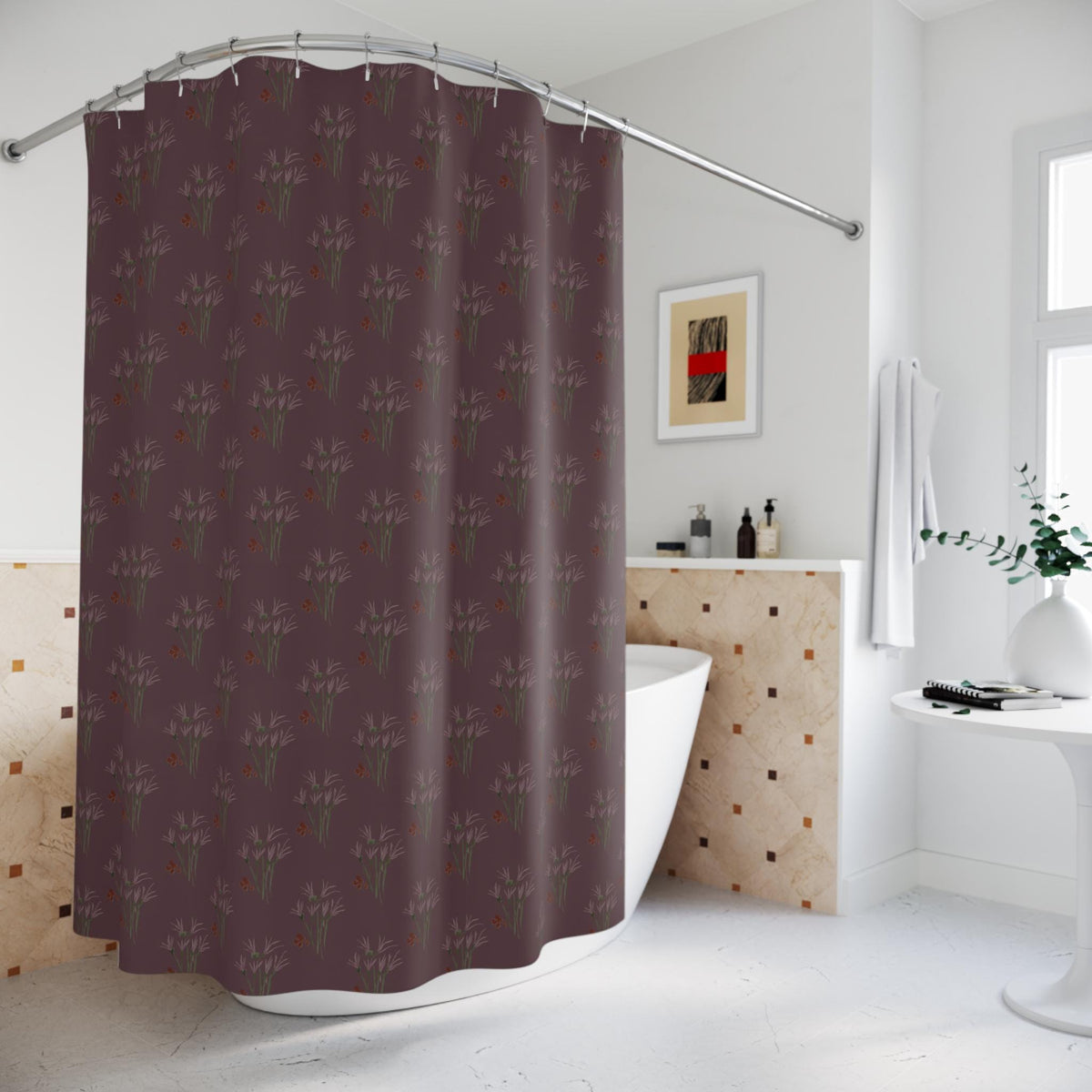 Boho Floral Shower Curtain: Elegant Plum Bathroom Decor