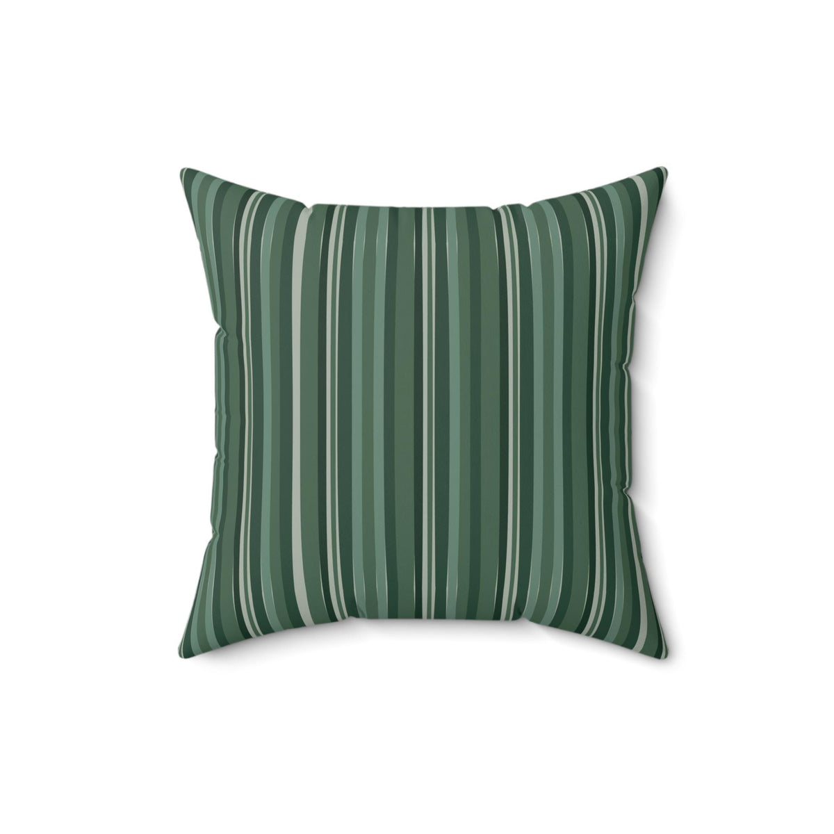 Square throw pillow with a vertical stripe pattern in shades of green and white. The pillow features a soft, textured fabric and a simple, modern design, suitable for home decor.