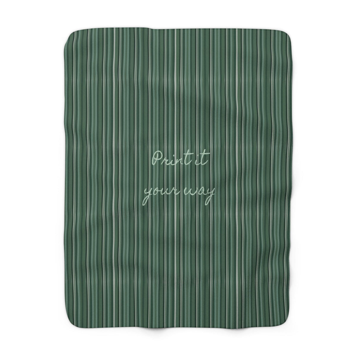 Green Striped Sherpa Fleece Blanket - Cozy Throw Blanket