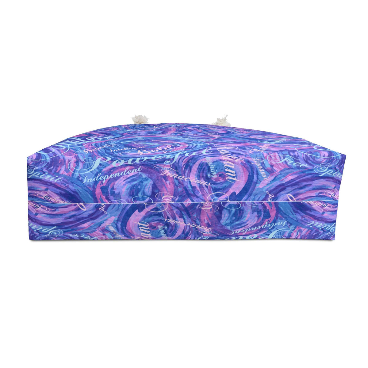 Abstract Swirls Weekender Bag, Boho Travel Tote, Girl Power Words Blue Violet Magenta