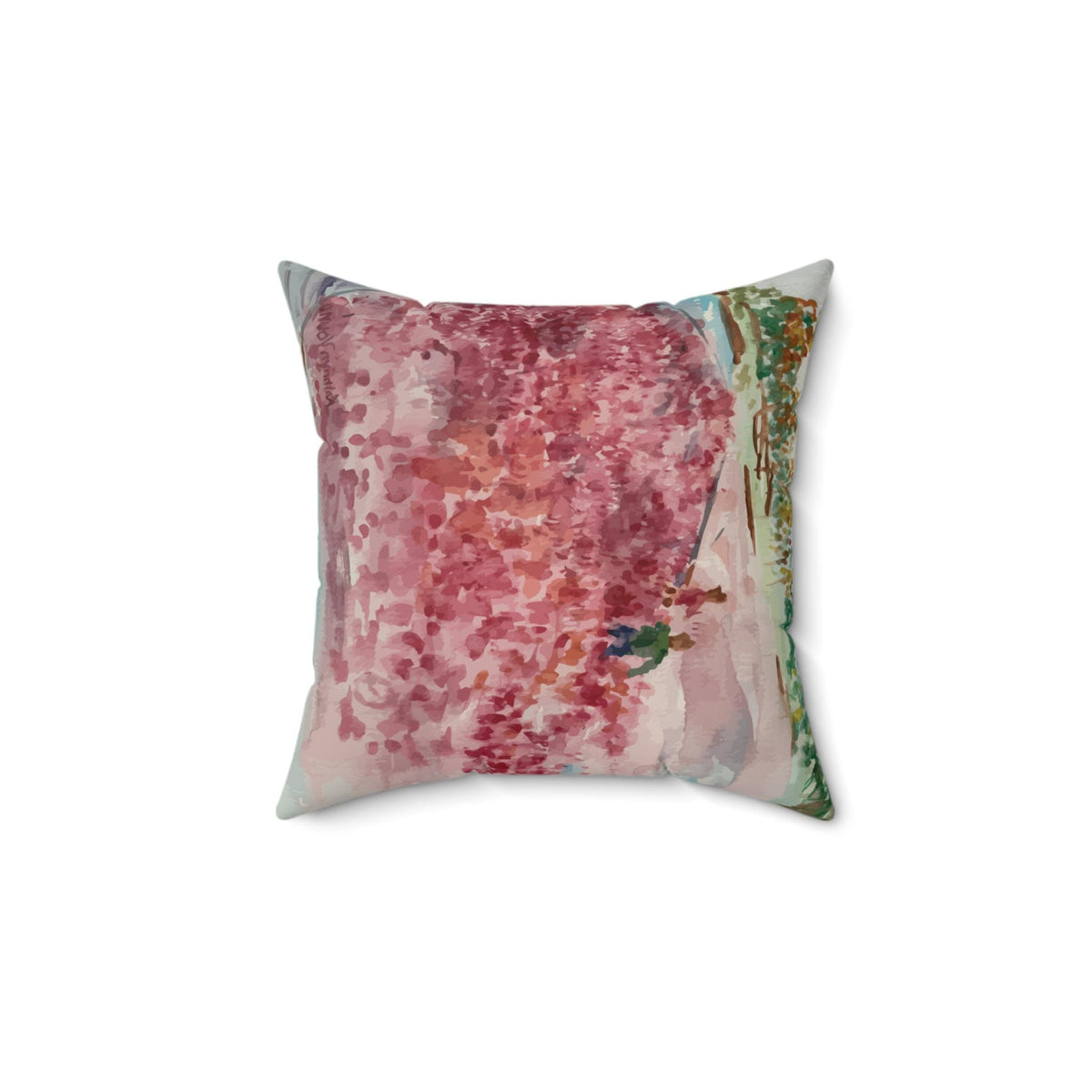 Cranberry Harvest Faux Suede Pillow Cover, Watercolor Scene