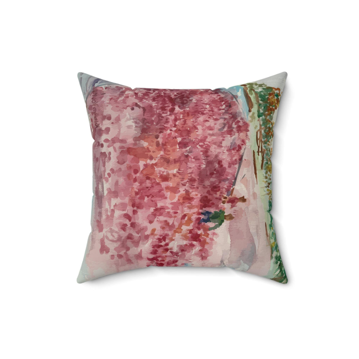 Cranberry Harvest Faux Suede Pillow Cover, Watercolor Scene