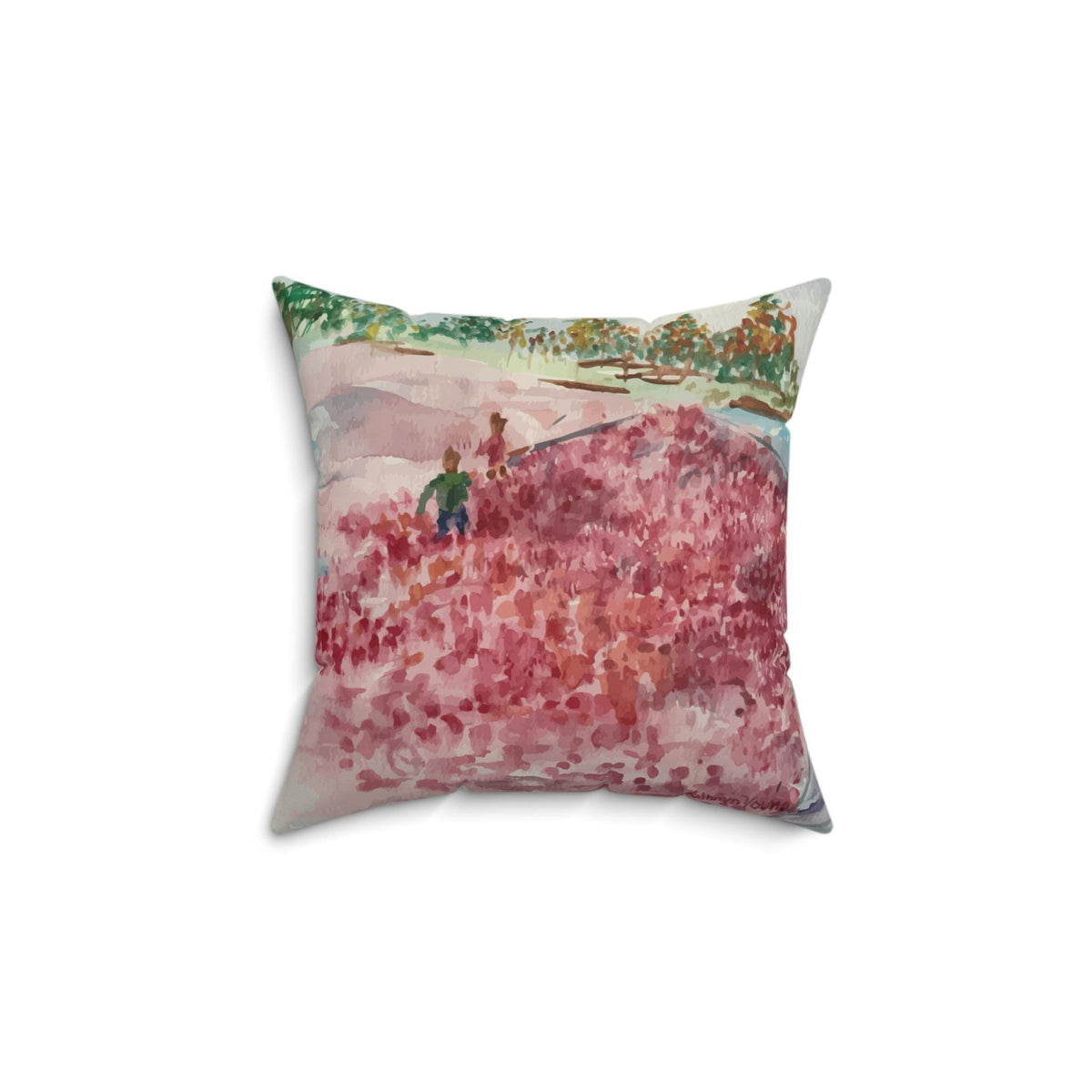 Cranberry Harvest Faux Suede Pillow Cover, Watercolor Scene