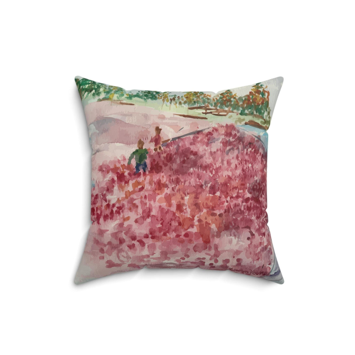 Cranberry Harvest Faux Suede Pillow Cover, Watercolor Scene