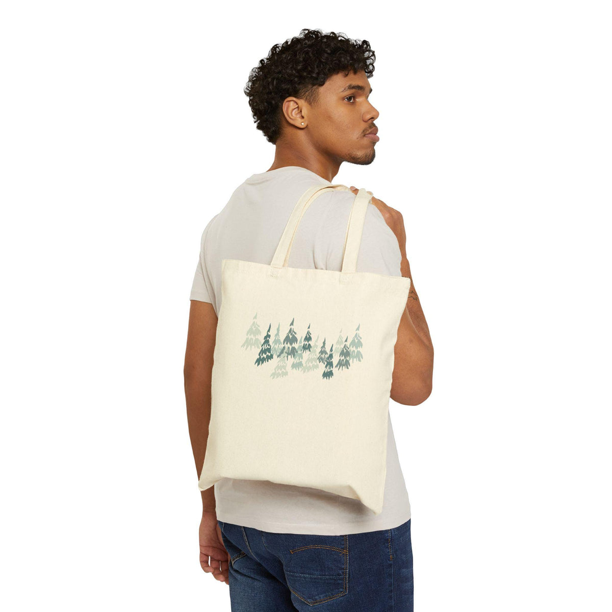 Cotton Canvas Tote Bag, Whispering Pines Print, Eco-Friendly Books, Crocheting, Beach