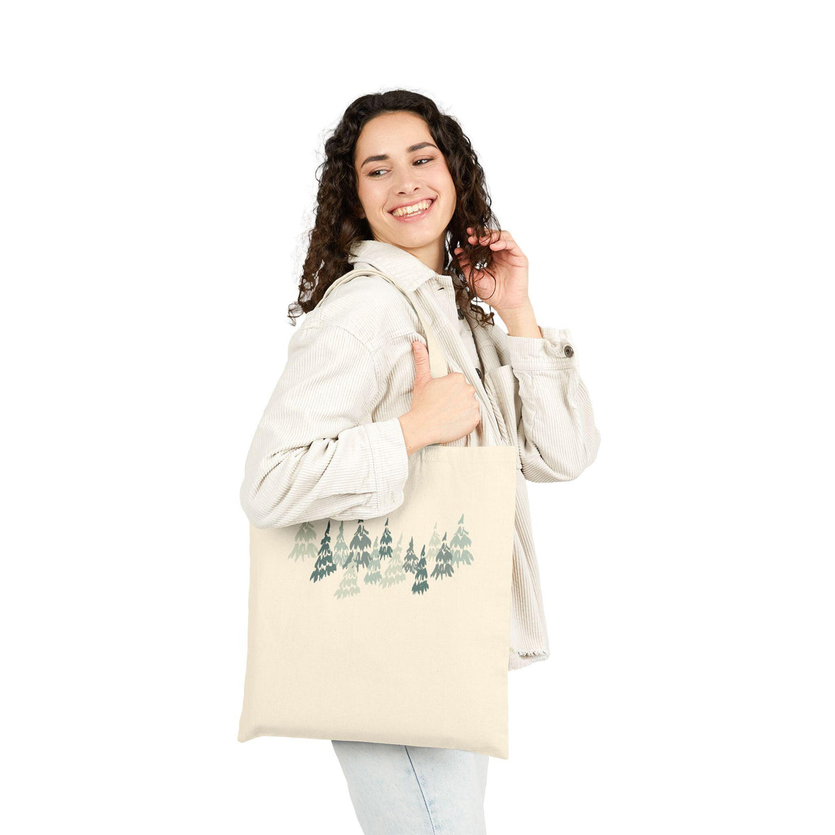 Cotton Canvas Tote Bag, Whispering Pines Print, Eco-Friendly Books, Crocheting, Beach
