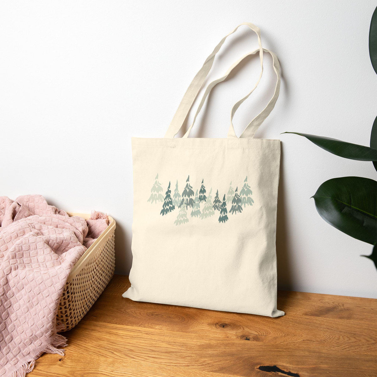 Cotton Canvas Tote Bag, Whispering Pines Print, Eco-Friendly Books, Crocheting, Beach