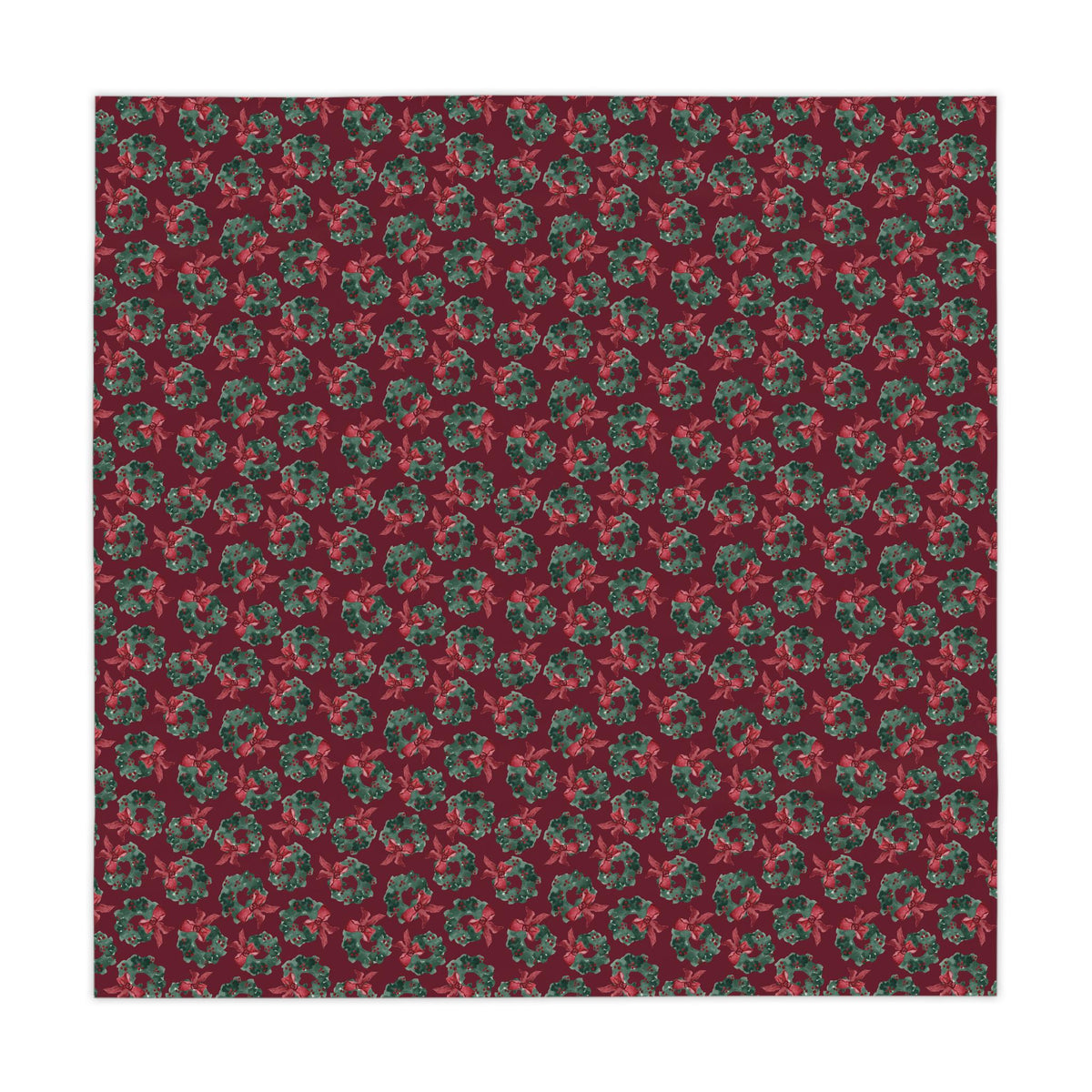 Festive Christmas Wreath Tablecloth, Cranberry Green Holiday Decor (55.1" × 55.1")