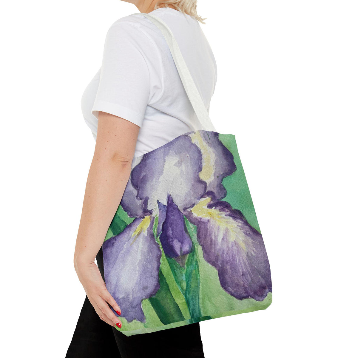 Purple Iris Watercolor Tote Bag: Botanical Garden Art Shoulder Bag