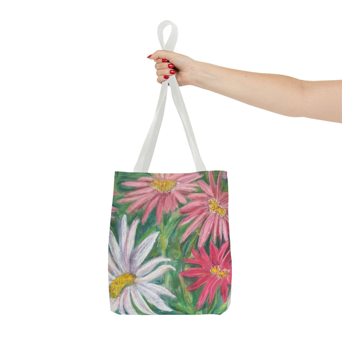Pink Daisy Watercolor Tote Bag: Floral Garden Shoulder Bag