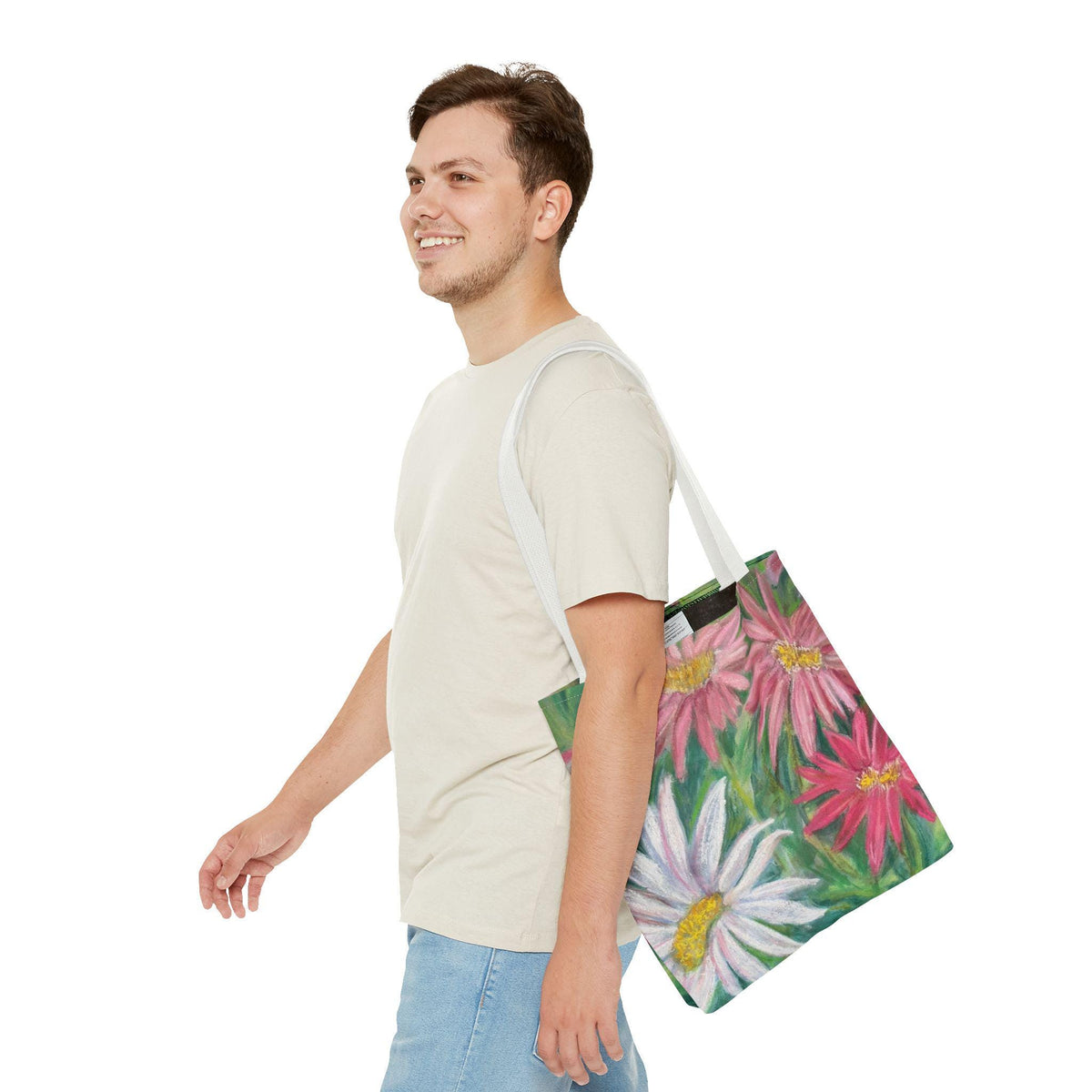 Pink Daisy Watercolor Tote Bag: Floral Garden Shoulder Bag